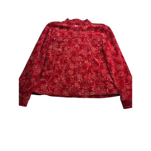 Christopher & Banks Womens Floral Corduroy Jacket XL Vintage Y2K Red Beige Black - Picture 3 of 7